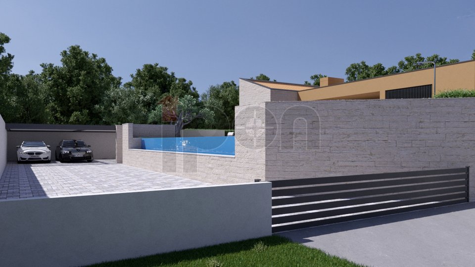 Kaštelir, prizemnica modernog dizajna sa bazenom u izgradnji na lijepoj okućnici i odličnoj lokaciji!